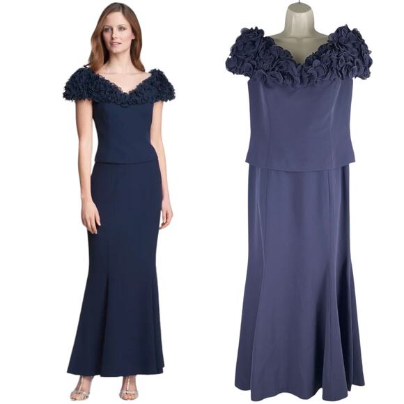Daymor Floral Applique Off the Shoulder Evening Gown Purple Size 8 - Picture 1 of 15